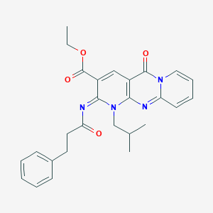 ethyl 7-(2-methylpropyl)-2-oxo-6-(3-phenylpropanoylimino)-1,7,9-triazatricyclo[8.4.0.03,8]tetradeca-3(8),4,9,11,13-pentaene-5-carboxylate