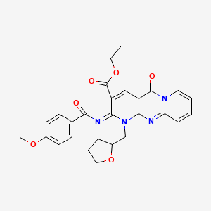 molecular formula C27H26N4O6 B11448938 ethyl 6-(4-methoxybenzoyl)imino-2-oxo-7-(oxolan-2-ylmethyl)-1,7,9-triazatricyclo[8.4.0.03,8]tetradeca-3(8),4,9,11,13-pentaene-5-carboxylate 