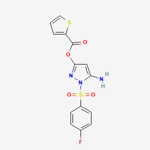 5-amino-1-[(4-fluorophenyl)sulfonyl]-1H-pyrazol-3-yl thiophene-2-carboxylate