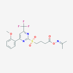 molecular formula C19H20F3N3O5S B11448969 4-{[4-(2-Methoxyphenyl)-6-(trifluoromethyl)pyrimidin-2-yl]sulfonyl}-1-[(propan-2-ylideneamino)oxy]butan-1-one 