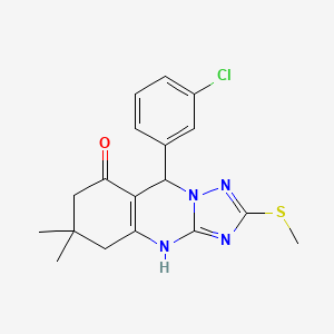 molecular formula C18H19ClN4OS B11449005 9-(3-chlorophenyl)-6,6-dimethyl-2-(methylsulfanyl)-5,6,7,9-tetrahydro[1,2,4]triazolo[5,1-b]quinazolin-8(4H)-one 