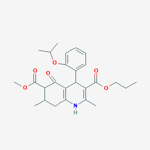 molecular formula C26H33NO6 B11449010 6-Methyl 3-propyl 2,7-dimethyl-5-oxo-4-[2-(propan-2-yloxy)phenyl]-1,4,5,6,7,8-hexahydroquinoline-3,6-dicarboxylate 