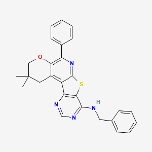 N-benzyl-4,4-dimethyl-8-phenyl-6-oxa-11-thia-9,14,16-triazatetracyclo[8.7.0.02,7.012,17]heptadeca-1,7,9,12(17),13,15-hexaen-13-amine