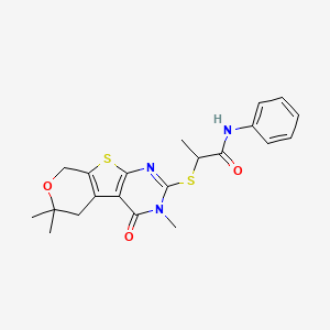 N-phenyl-2-[(4,12,12-trimethyl-3-oxo-11-oxa-8-thia-4,6-diazatricyclo[7.4.0.02,7]trideca-1(9),2(7),5-trien-5-yl)sulfanyl]propanamide