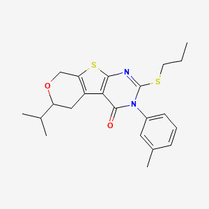 molecular formula C22H26N2O2S2 B11449068 4-(3-methylphenyl)-12-propan-2-yl-5-propylsulfanyl-11-oxa-8-thia-4,6-diazatricyclo[7.4.0.02,7]trideca-1(9),2(7),5-trien-3-one 