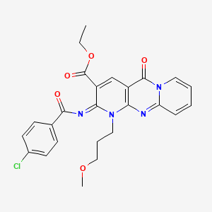 molecular formula C25H23ClN4O5 B11449178 ethyl 6-(4-chlorobenzoyl)imino-7-(3-methoxypropyl)-2-oxo-1,7,9-triazatricyclo[8.4.0.03,8]tetradeca-3(8),4,9,11,13-pentaene-5-carboxylate 