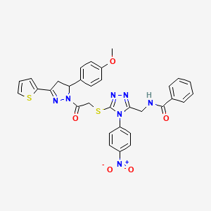 N-{[5-({2-[5-(4-Methoxyphenyl)-3-(thiophen-2-YL)-4,5-dihydro-1H-pyrazol-1-YL]-2-oxoethyl}sulfanyl)-4-(4-nitrophenyl)-4H-1,2,4-triazol-3-YL]methyl}benzamide