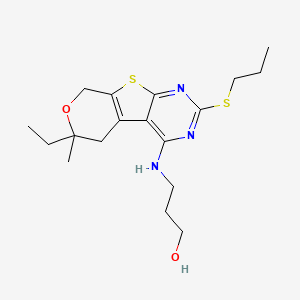 3-[(12-ethyl-12-methyl-5-propylsulfanyl-11-oxa-8-thia-4,6-diazatricyclo[7.4.0.02,7]trideca-1(9),2,4,6-tetraen-3-yl)amino]propan-1-ol