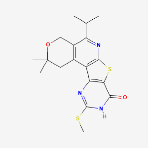 molecular formula C18H21N3O2S2 B11449330 4,4-dimethyl-15-methylsulfanyl-8-propan-2-yl-5-oxa-11-thia-9,14,16-triazatetracyclo[8.7.0.02,7.012,17]heptadeca-1(10),2(7),8,12(17),15-pentaen-13-one 