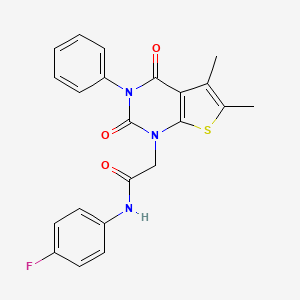 molecular formula C22H18FN3O3S B11449343 2-{5,6-dimethyl-2,4-dioxo-3-phenyl-1H,2H,3H,4H-thieno[2,3-d]pyrimidin-1-yl}-N-(4-fluorophenyl)acetamide 