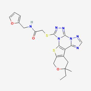 molecular formula C21H21N7O3S2 B11449361 2-[(15-ethyl-15-methyl-16-oxa-19-thia-2,4,5,7,8,10-hexazapentacyclo[10.7.0.02,6.07,11.013,18]nonadeca-1(12),3,5,8,10,13(18)-hexaen-3-yl)sulfanyl]-N-(furan-2-ylmethyl)acetamide 