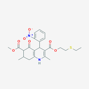 molecular formula C24H28N2O7S B11449450 3-[2-(Ethylsulfanyl)ethyl] 6-methyl 2,7-dimethyl-4-(2-nitrophenyl)-5-oxo-1,4,5,6,7,8-hexahydroquinoline-3,6-dicarboxylate 