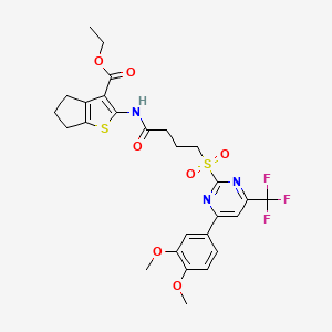 ethyl 2-[(4-{[4-(3,4-dimethoxyphenyl)-6-(trifluoromethyl)pyrimidin-2-yl]sulfonyl}butanoyl)amino]-5,6-dihydro-4H-cyclopenta[b]thiophene-3-carboxylate