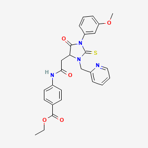 Ethyl 4-({[1-(3-methoxyphenyl)-5-oxo-3-(pyridin-2-ylmethyl)-2-thioxoimidazolidin-4-yl]acetyl}amino)benzoate