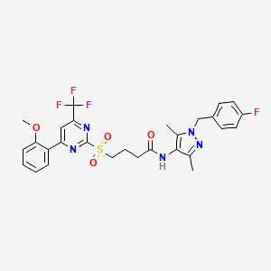 molecular formula C28H27F4N5O4S B11449640 N-[1-(4-fluorobenzyl)-3,5-dimethyl-1H-pyrazol-4-yl]-4-{[4-(2-methoxyphenyl)-6-(trifluoromethyl)pyrimidin-2-yl]sulfonyl}butanamide 