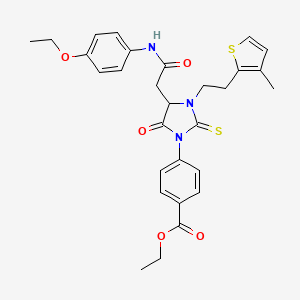 Ethyl 4-(4-{2-[(4-ethoxyphenyl)amino]-2-oxoethyl}-3-[2-(3-methylthiophen-2-yl)ethyl]-5-oxo-2-thioxoimidazolidin-1-yl)benzoate