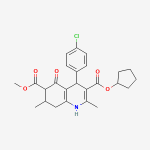 molecular formula C25H28ClNO5 B11449665 3-Cyclopentyl 6-methyl 4-(4-chlorophenyl)-2,7-dimethyl-5-oxo-1,4,5,6,7,8-hexahydroquinoline-3,6-dicarboxylate 