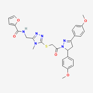 N-{[5-({2-[3,5-Bis(4-methoxyphenyl)-4,5-dihydro-1H-pyrazol-1-YL]-2-oxoethyl}sulfanyl)-4-methyl-4H-1,2,4-triazol-3-YL]methyl}furan-2-carboxamide