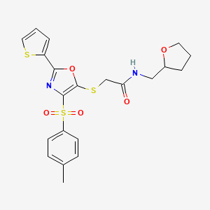 2-({4-[(4-methylphenyl)sulfonyl]-2-(thiophen-2-yl)-1,3-oxazol-5-yl}sulfanyl)-N-(tetrahydrofuran-2-ylmethyl)acetamide