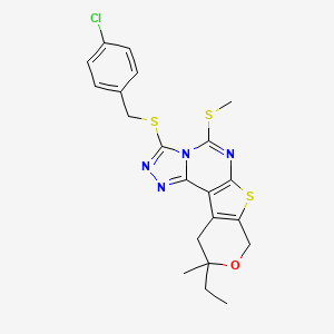 5-[(4-chlorophenyl)methylsulfanyl]-14-ethyl-14-methyl-7-methylsulfanyl-13-oxa-10-thia-3,4,6,8-tetrazatetracyclo[7.7.0.02,6.011,16]hexadeca-1(9),2,4,7,11(16)-pentaene