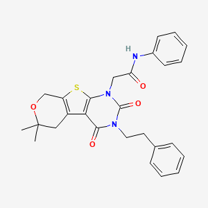 2-[12,12-dimethyl-3,5-dioxo-4-(2-phenylethyl)-11-oxa-8-thia-4,6-diazatricyclo[7.4.0.02,7]trideca-1(9),2(7)-dien-6-yl]-N-phenylacetamide