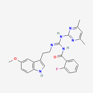 N-[(E)-[(4,6-dimethylpyrimidin-2-yl)amino]{[2-(5-methoxy-1H-indol-3-yl)ethyl]amino}methylidene]-2-fluorobenzamide