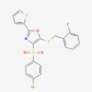 molecular formula C20H13BrFNO3S3 B11450030 4-[(4-Bromophenyl)sulfonyl]-5-[(2-fluorobenzyl)sulfanyl]-2-(thiophen-2-yl)-1,3-oxazole 