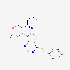 13-[(4-fluorophenyl)methylsulfanyl]-4,4-dimethyl-8-(2-methylpropyl)-5-oxa-11-thia-9,14,16-triazatetracyclo[8.7.0.02,7.012,17]heptadeca-1(10),2(7),8,12(17),13,15-hexaene