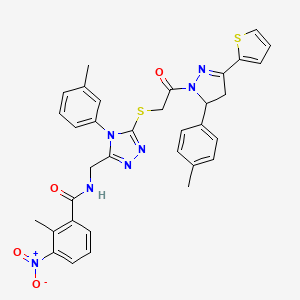 2-Methyl-N-{[4-(3-methylphenyl)-5-({2-[5-(4-methylphenyl)-3-(thiophen-2-YL)-4,5-dihydro-1H-pyrazol-1-YL]-2-oxoethyl}sulfanyl)-4H-1,2,4-triazol-3-YL]methyl}-3-nitrobenzamide