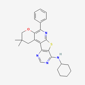 N-cyclohexyl-4,4-dimethyl-8-phenyl-6-oxa-11-thia-9,14,16-triazatetracyclo[8.7.0.02,7.012,17]heptadeca-1,7,9,12(17),13,15-hexaen-13-amine