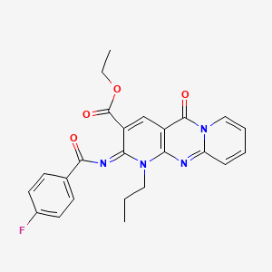 ethyl 6-(4-fluorobenzoyl)imino-2-oxo-7-propyl-1,7,9-triazatricyclo[8.4.0.03,8]tetradeca-3(8),4,9,11,13-pentaene-5-carboxylate