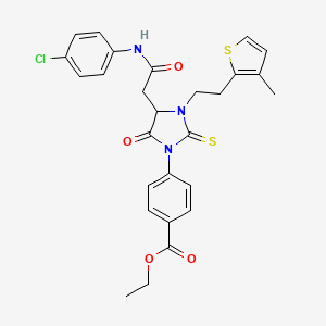 Ethyl 4-(4-{2-[(4-chlorophenyl)amino]-2-oxoethyl}-3-[2-(3-methylthiophen-2-yl)ethyl]-5-oxo-2-thioxoimidazolidin-1-yl)benzoate