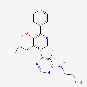 molecular formula C22H22N4O2S B11450191 2-[(4,4-dimethyl-8-phenyl-6-oxa-11-thia-9,14,16-triazatetracyclo[8.7.0.02,7.012,17]heptadeca-1,7,9,12(17),13,15-hexaen-13-yl)amino]ethanol 