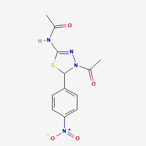 molecular formula C12H12N4O4S B11450194 N-[4-acetyl-5-(4-nitrophenyl)-4,5-dihydro-1,3,4-thiadiazol-2-yl]acetamide 