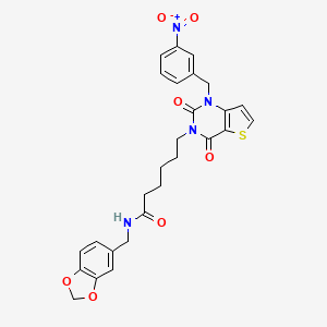 molecular formula C27H26N4O7S B11450208 N-[(2H-1,3-benzodioxol-5-yl)methyl]-6-{1-[(3-nitrophenyl)methyl]-2,4-dioxo-1H,2H,3H,4H-thieno[3,2-d]pyrimidin-3-yl}hexanamide 