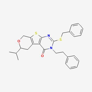 5-benzylsulfanyl-4-(2-phenylethyl)-12-propan-2-yl-11-oxa-8-thia-4,6-diazatricyclo[7.4.0.02,7]trideca-1(9),2(7),5-trien-3-one