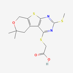 2-[(12,12-dimethyl-5-methylsulfanyl-11-oxa-8-thia-4,6-diazatricyclo[7.4.0.02,7]trideca-1(9),2(7),3,5-tetraen-3-yl)sulfanyl]acetic acid