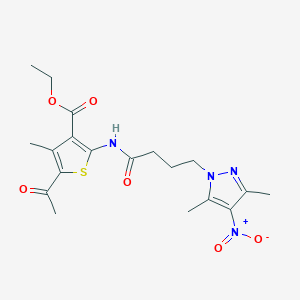 molecular formula C19H24N4O6S B11450275 ethyl 5-acetyl-2-{[4-(3,5-dimethyl-4-nitro-1H-pyrazol-1-yl)butanoyl]amino}-4-methylthiophene-3-carboxylate 