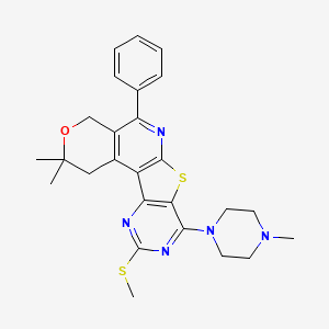 4,4-dimethyl-13-(4-methylpiperazin-1-yl)-15-methylsulfanyl-8-phenyl-5-oxa-11-thia-9,14,16-triazatetracyclo[8.7.0.02,7.012,17]heptadeca-1(10),2(7),8,12(17),13,15-hexaene