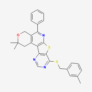 4,4-dimethyl-13-[(3-methylphenyl)methylsulfanyl]-8-phenyl-5-oxa-11-thia-9,14,16-triazatetracyclo[8.7.0.02,7.012,17]heptadeca-1(10),2(7),8,12(17),13,15-hexaene