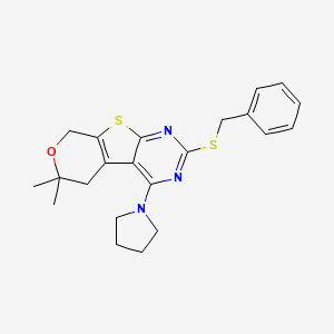 5-benzylsulfanyl-12,12-dimethyl-3-pyrrolidin-1-yl-11-oxa-8-thia-4,6-diazatricyclo[7.4.0.02,7]trideca-1(9),2,4,6-tetraene