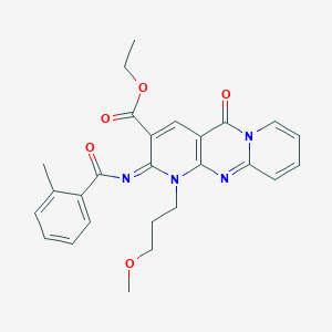 molecular formula C26H26N4O5 B11450427 ethyl 7-(3-methoxypropyl)-6-(2-methylbenzoyl)imino-2-oxo-1,7,9-triazatricyclo[8.4.0.03,8]tetradeca-3(8),4,9,11,13-pentaene-5-carboxylate 