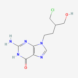 molecular formula C₁₀H₁₄ClN₅O₂ B1145070 2-amino-9-[3-(chloromethyl)-4-hydroxybutyl]-1H-purin-6-one CAS No. 100199-40-4