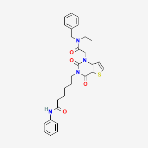 molecular formula C29H32N4O4S B11450736 6-[1-{2-[benzyl(ethyl)amino]-2-oxoethyl}-2,4-dioxo-1,4-dihydrothieno[3,2-d]pyrimidin-3(2H)-yl]-N-phenylhexanamide 