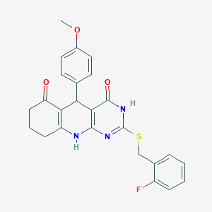 2-[(2-fluorobenzyl)sulfanyl]-5-(4-methoxyphenyl)-5,8,9,10-tetrahydropyrimido[4,5-b]quinoline-4,6(3H,7H)-dione