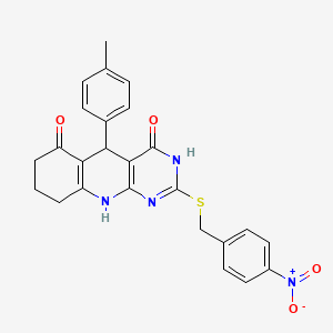 2-((4-nitrobenzyl)thio)-5-(p-tolyl)-7,8,9,10-tetrahydropyrimido[4,5-b]quinoline-4,6(3H,5H)-dione