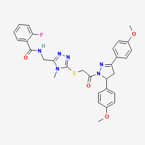 N-{[5-({2-[3,5-Bis(4-methoxyphenyl)-4,5-dihydro-1H-pyrazol-1-YL]-2-oxoethyl}sulfanyl)-4-methyl-4H-1,2,4-triazol-3-YL]methyl}-2-fluorobenzamide