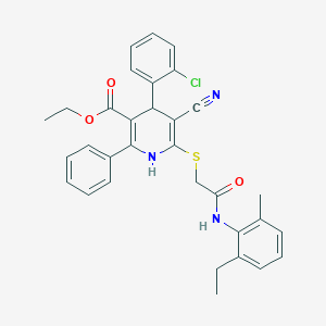 Ethyl 4-(2-chlorophenyl)-5-cyano-6-({2-[(2-ethyl-6-methylphenyl)amino]-2-oxoethyl}sulfanyl)-2-phenyl-1,4-dihydropyridine-3-carboxylate