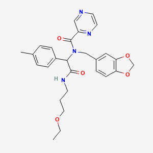 N-(1,3-benzodioxol-5-ylmethyl)-N-[2-[(3-ethoxypropyl)amino]-1-(4-methylphenyl)-2-oxoethyl]pyrazine-2-carboxamide