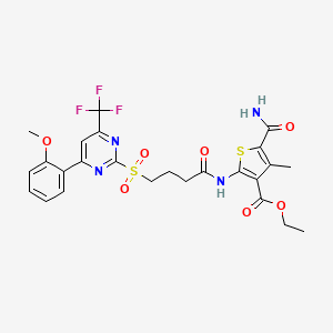 Ethyl 5-carbamoyl-2-[(4-{[4-(2-methoxyphenyl)-6-(trifluoromethyl)pyrimidin-2-yl]sulfonyl}butanoyl)amino]-4-methylthiophene-3-carboxylate